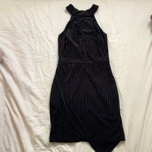 Black velvet stripped dress with a slit on the side